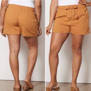 EVEREVE Shane Caramel Brown Tie Waist Paper-bag Shorts